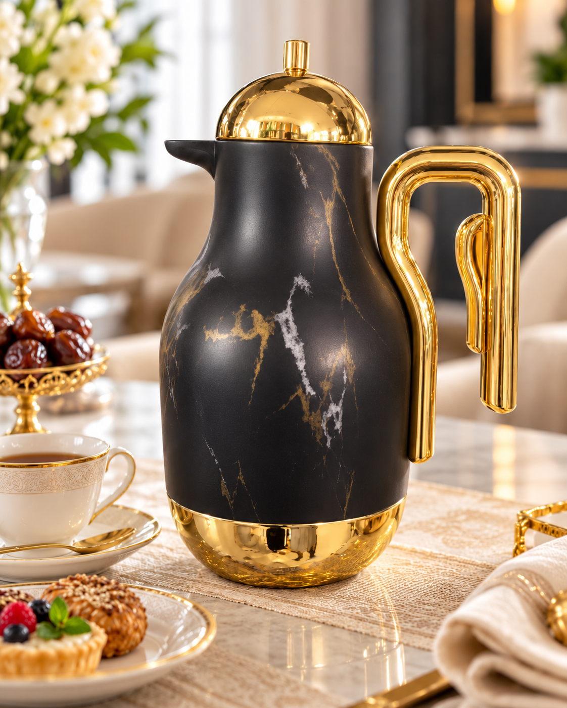 Luxury Arabic Style Tea & Coffee Thermos Flask – Marble & Gold | 3 Designs