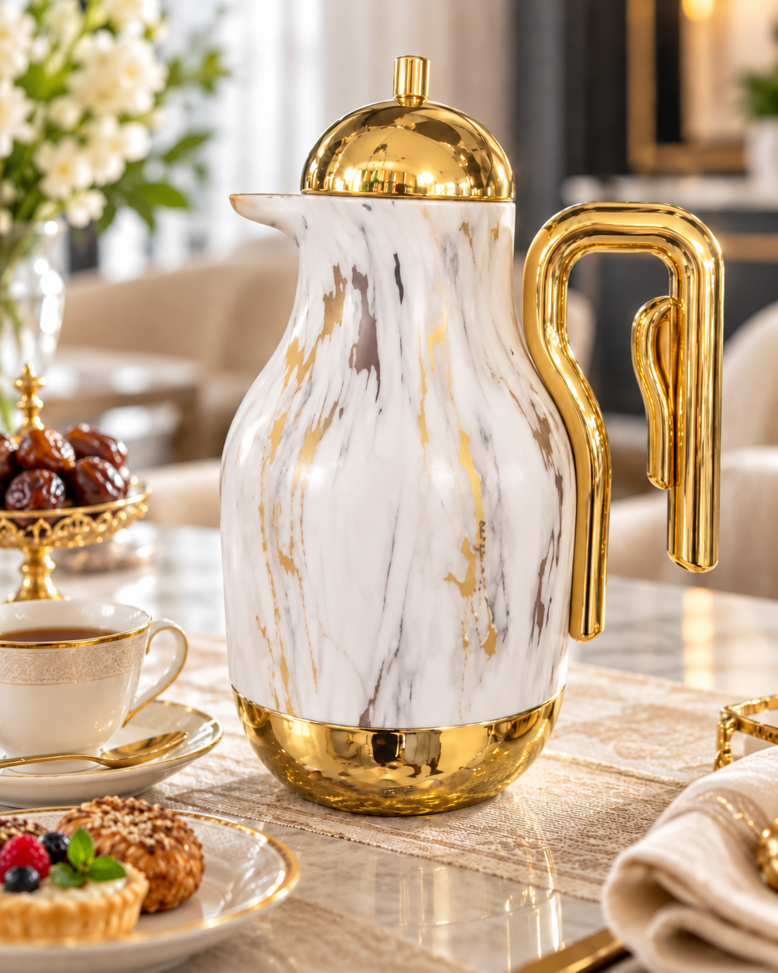 Luxury Arabic Style Tea & Coffee Thermos Flask – Marble & Gold | 3 Designs - Image 2