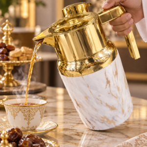 Luxury Arabic Tea & Coffee Flask – White Marble & Gold Design