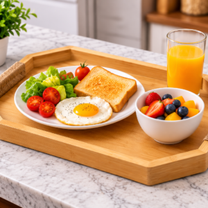 Premium 3 Piece Octagonal Wooden Serving Tray Set – Natural Wood with Rope Handles