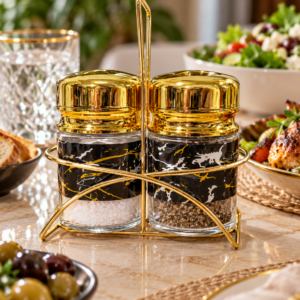 Product Details – Premium 2 Piece Glass Spice Jar Set with Gold Stand