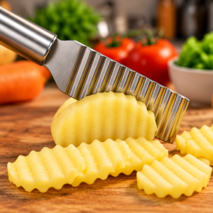 Premium Stainless Steel Crinkle Cutter Knife – Wavy Potato & Vegetable Slicer with Handle