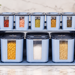 8 Piece Kitchen Storage Container Set with Rack – Airtight Spice & Food Organizer