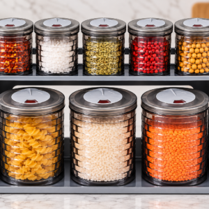 8 Piece Kitchen Storage Container Set with Rack – Spice & Pantry Organizer
