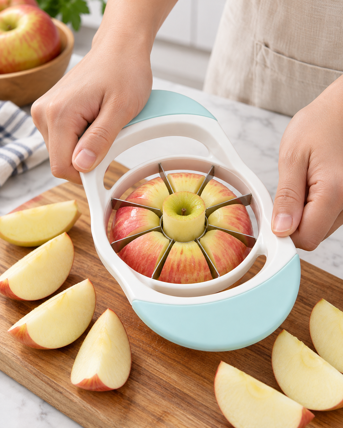Apple Cutter and Slicer HDS-2009 in Light Blue and White with Manual Handles