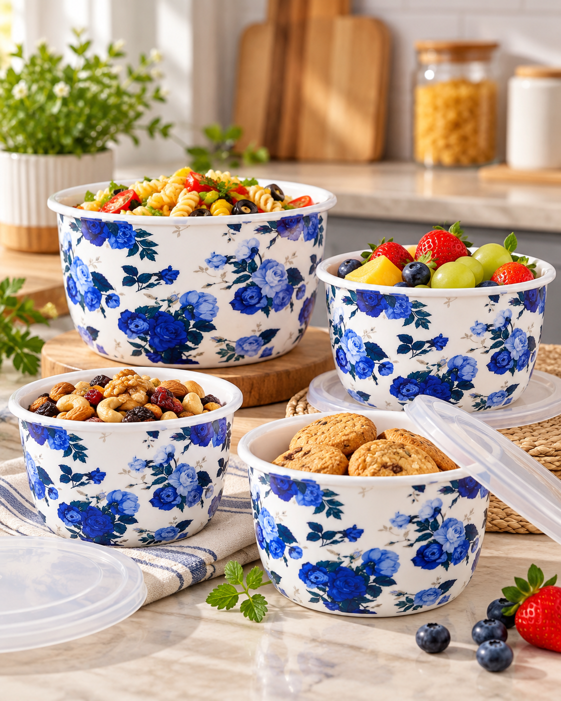 Floral Printed Food Storage Bowl Set with Lids – 4 Designs - Image 5