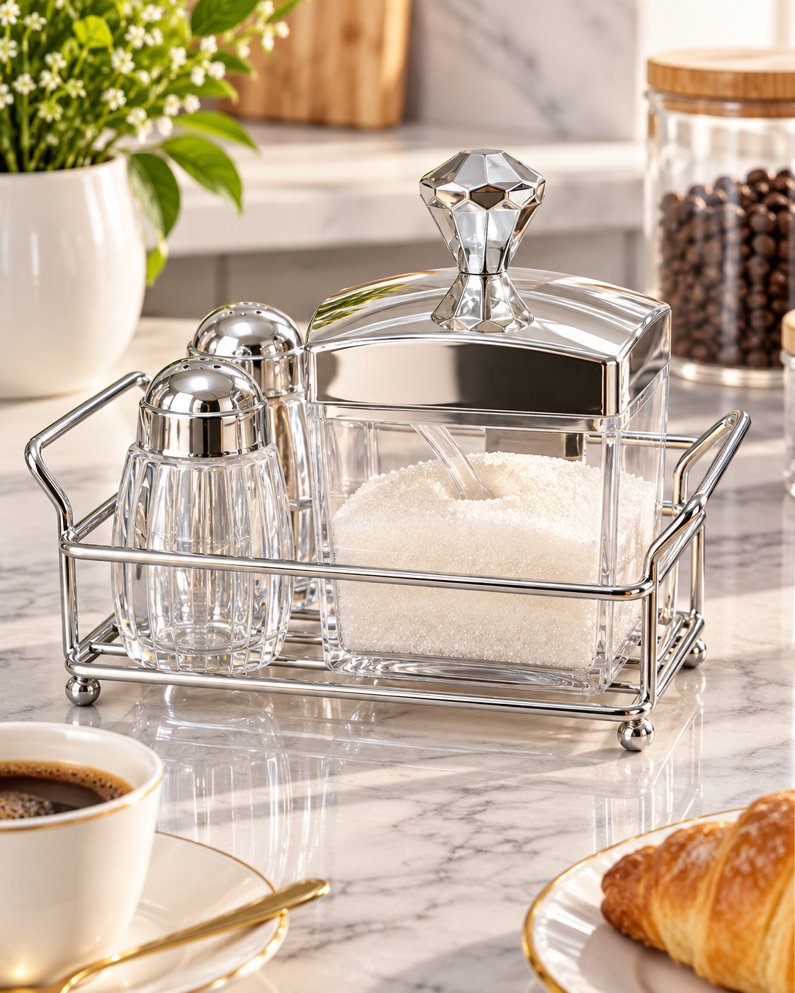 Luxury Sugar Pot & Salt Pepper Set with Tray – Gold, Rose Gold & Silver - Image 2