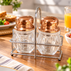 Luxury Salt & Pepper Shaker Set with Stand – 2 Jars | 3 Colours