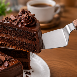 Premium Stainless Steel Cake Server & Pizza Slice Lifter – Wooden Handle Serving Spatula