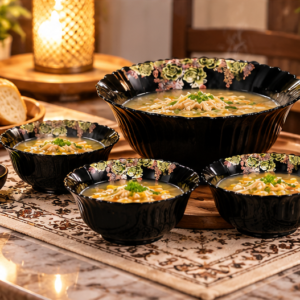 Product Details – Premium Black Floral Soup Bowl Set (6 Pieces)