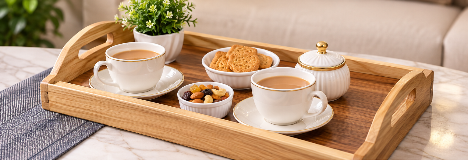 Premium 3 Piece Wooden Serving Tray Set – Rectangular Design with Handles - Image 3