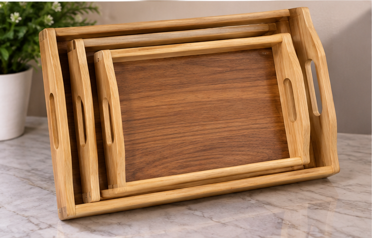 Premium 3 Piece Wooden Serving Tray Set – Rectangular Design with Handles - Image 2