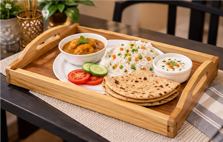 Premium 3 Piece Wooden Serving Tray Set – Rectangular Design with Handles